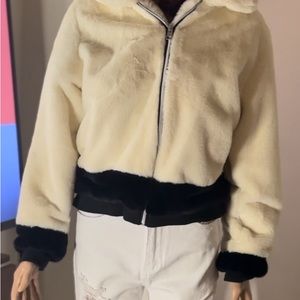 White/Black Faux Fur Bomber